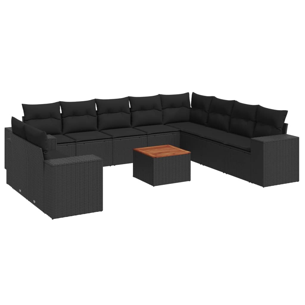 Set Divani da Giardino 11 pz con Cuscini in Polyrattan Nero 3225516