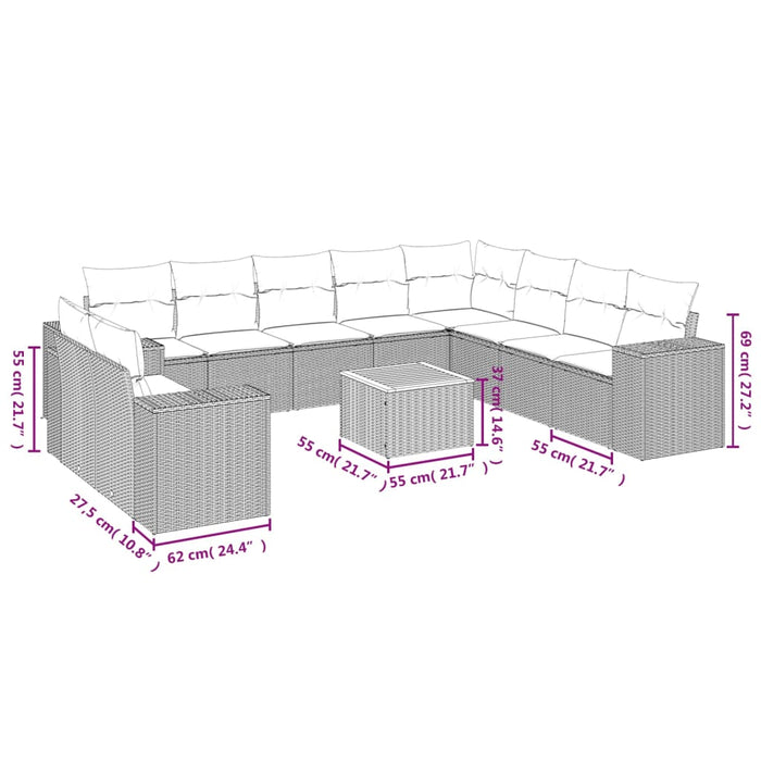 Set Divani da Giardino 11 pz con Cuscini in Polyrattan Nero 3225517