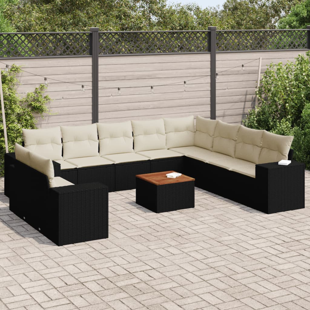 Set Divani da Giardino 11 pz con Cuscini in Polyrattan Nero 3225517