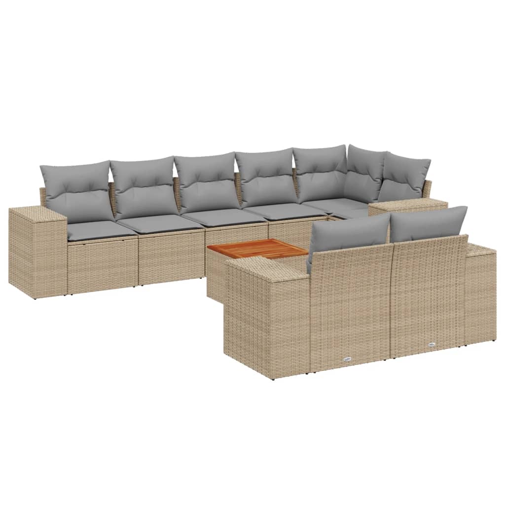 Set Divano da Giardino 9 pz con Cuscini Beige in Polyrattan 3225534