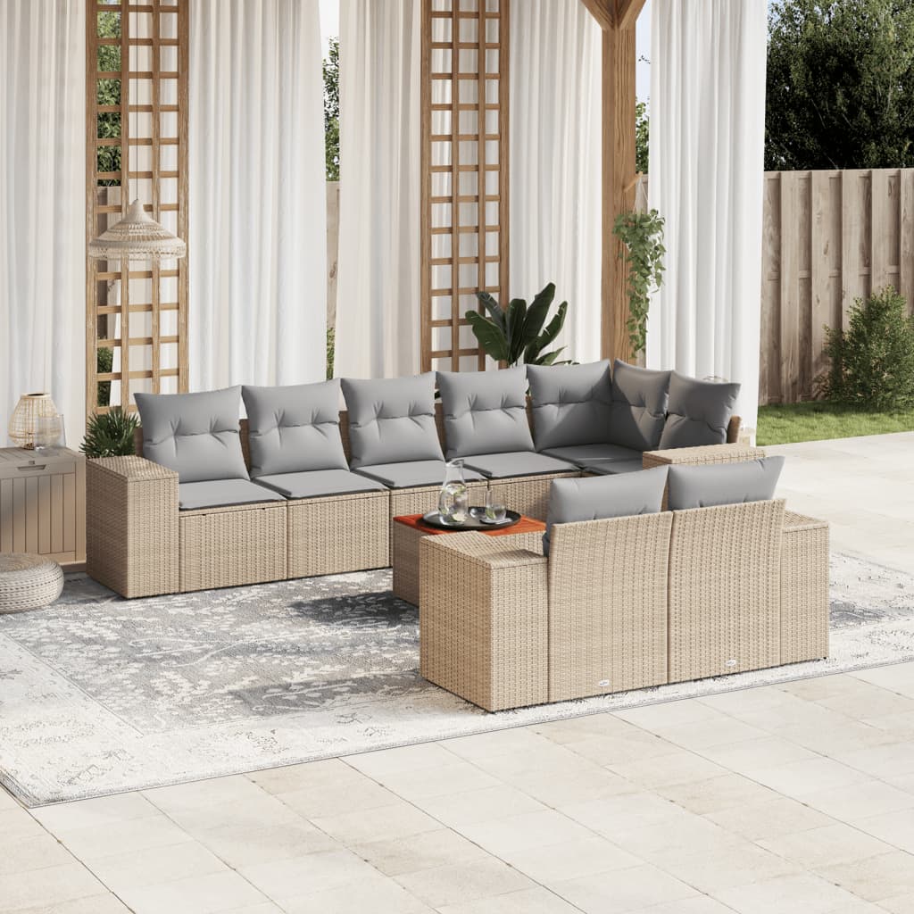 Set Divano da Giardino 9 pz con Cuscini Beige in Polyrattan 3225534