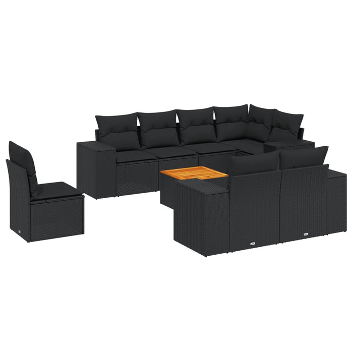 Set Divani da Giardino 9 pz con Cuscini Nero in Polyrattan 3225537