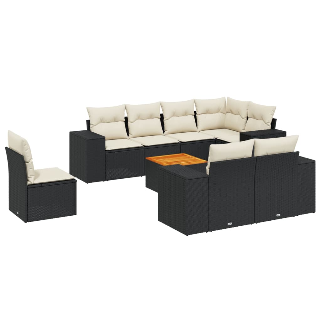 Set Divani da Giardino 9 pz con Cuscini Nero in Polyrattan 3225538