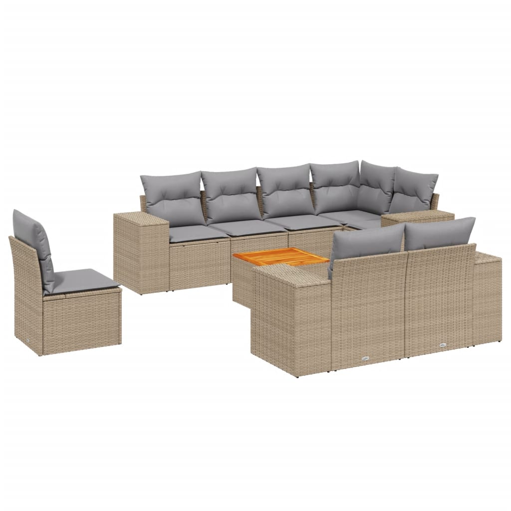 Set Divano da Giardino 9 pz con Cuscini Beige in Polyrattan 3225541