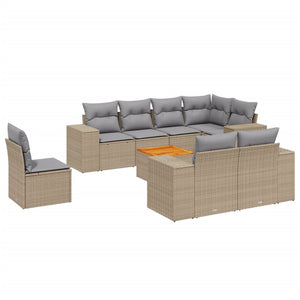 Set Divano da Giardino 9 pz con Cuscini Beige in Polyrattan 3225541