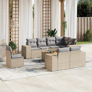 Set Divano da Giardino 9 pz con Cuscini Beige in Polyrattan 3225541