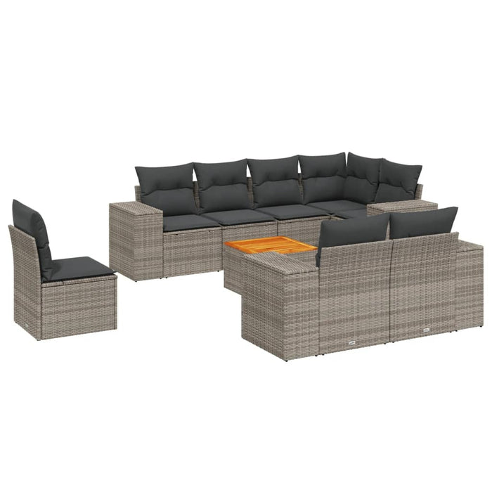 Set Divano da Giardino 9 pz con Cuscini Grigio in Polyrattan 3225542