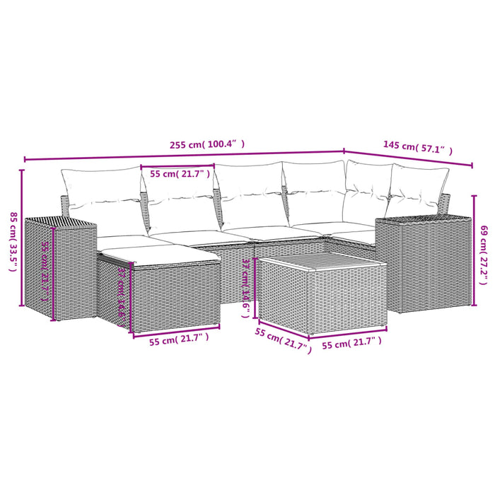 Set Divani da Giardino 7 pz con Cuscini Beige in Polyrattan 3225548