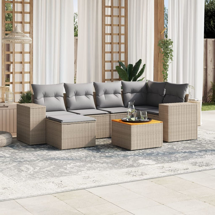 Set Divani da Giardino 7 pz con Cuscini Beige in Polyrattan 3225548