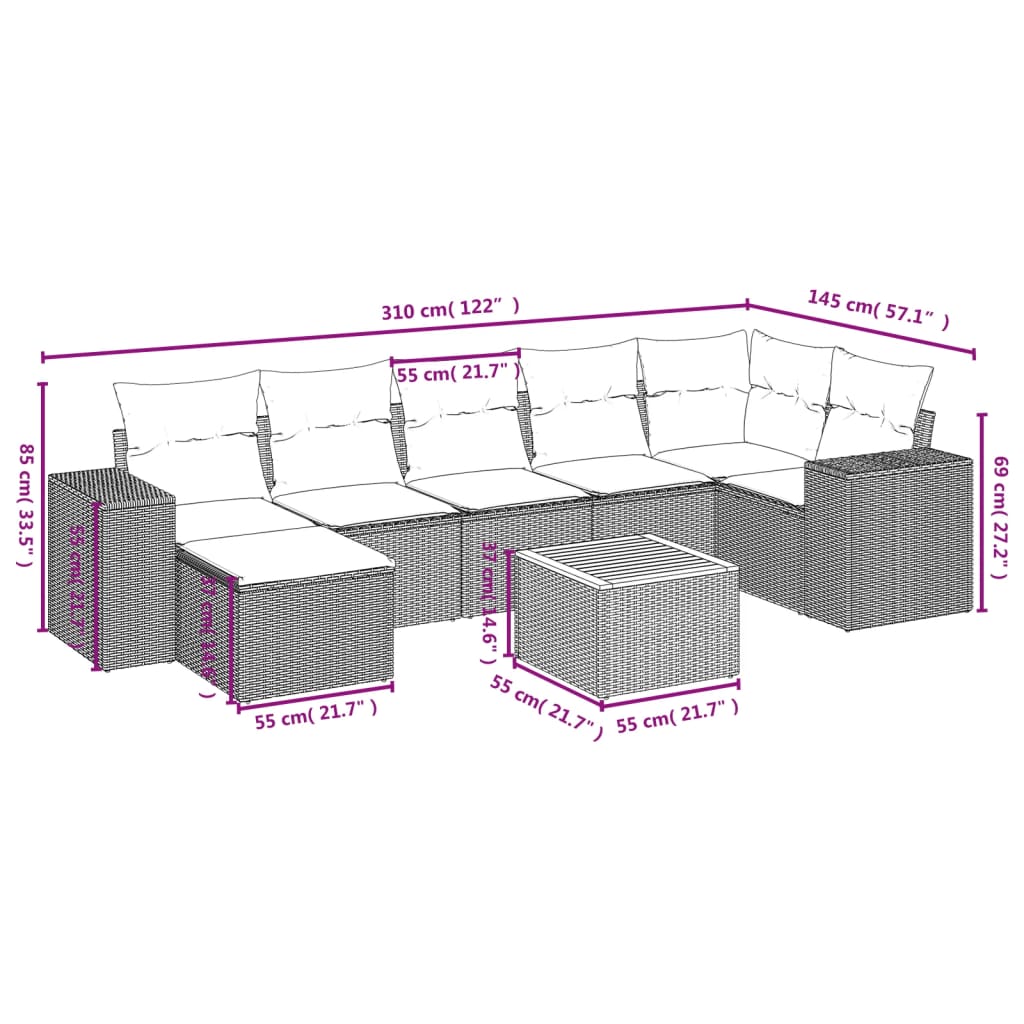 Set Divani da Giardino con Cuscini 8 pz Nero in Polyrattan 3225552