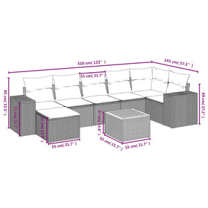 Set Divani da Giardino con Cuscini 8 pz Nero in Polyrattan 3225552