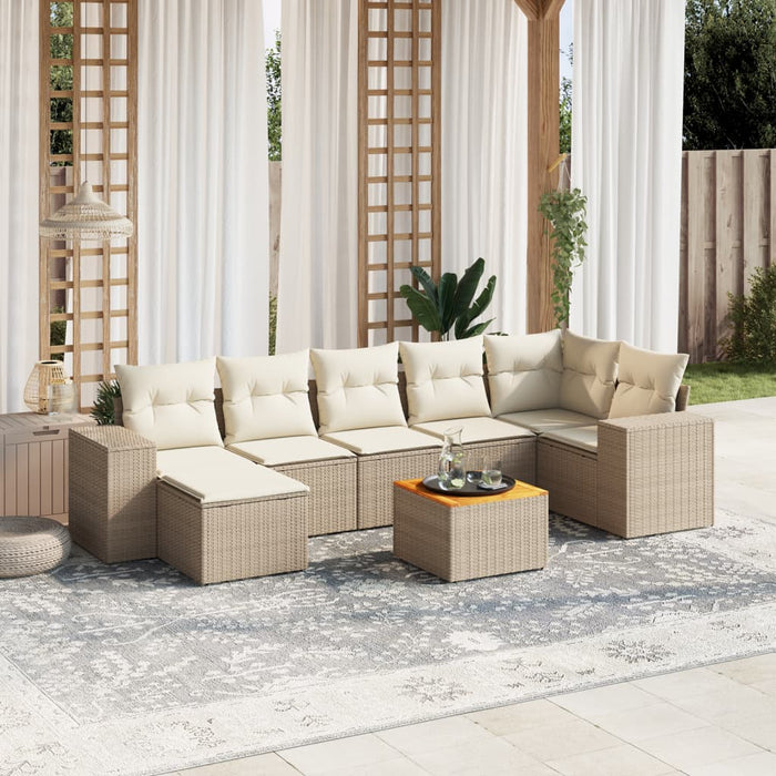 Set Divano da Giardino 8 pz con Cuscini Beige in Polyrattan 3225554