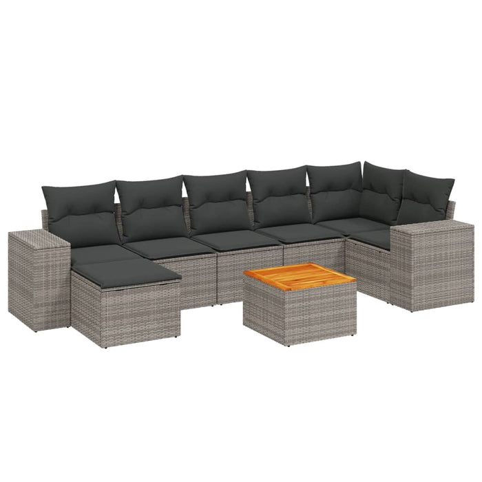 Set Divano da Giardino 8 pz con Cuscini Grigio in Polyrattan 3225556