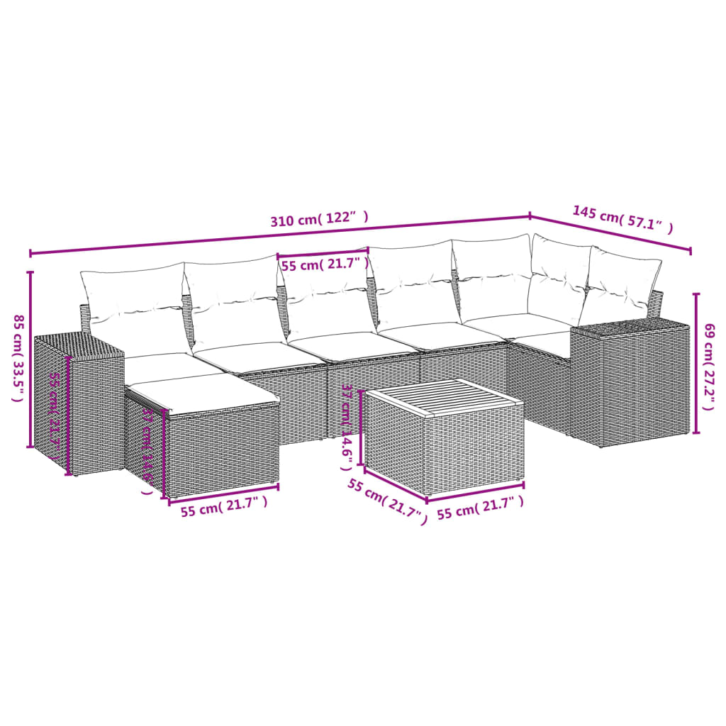 Set Divano da Giardino 8 pz con Cuscini Grigio in Polyrattan 3225556