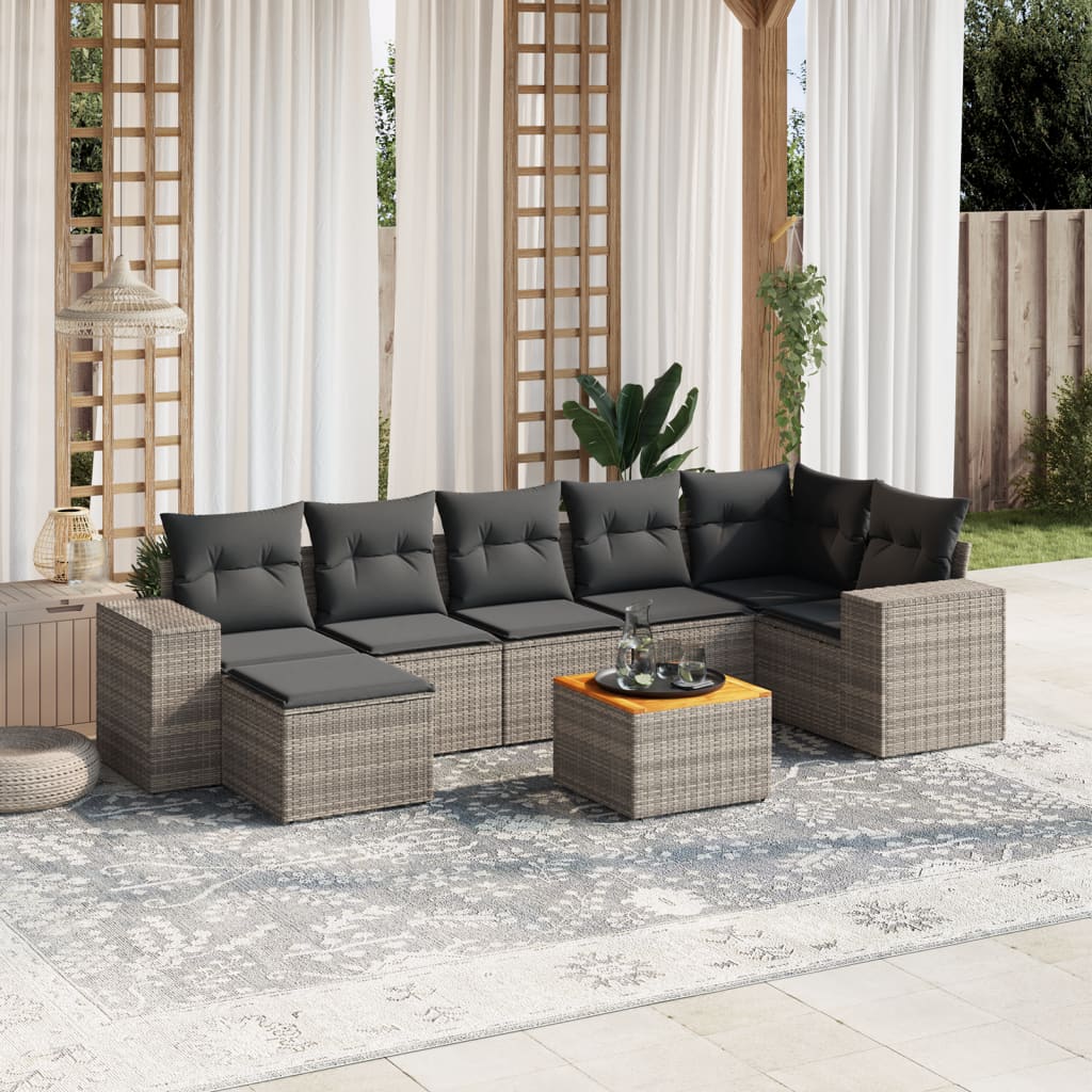 Set Divano da Giardino 8 pz con Cuscini Grigio in Polyrattan 3225556