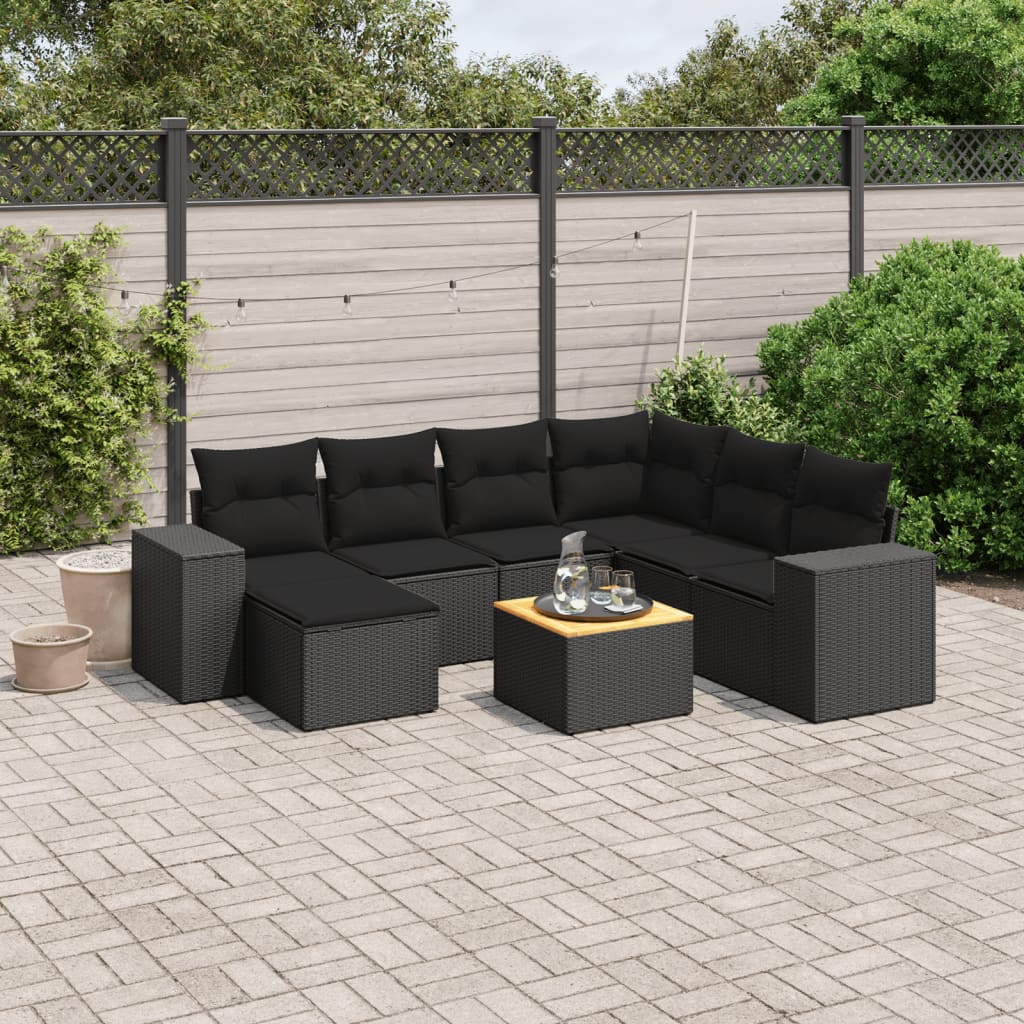 Set Divani da Giardino con Cuscini 8 pz Nero in Polyrattan 3225558