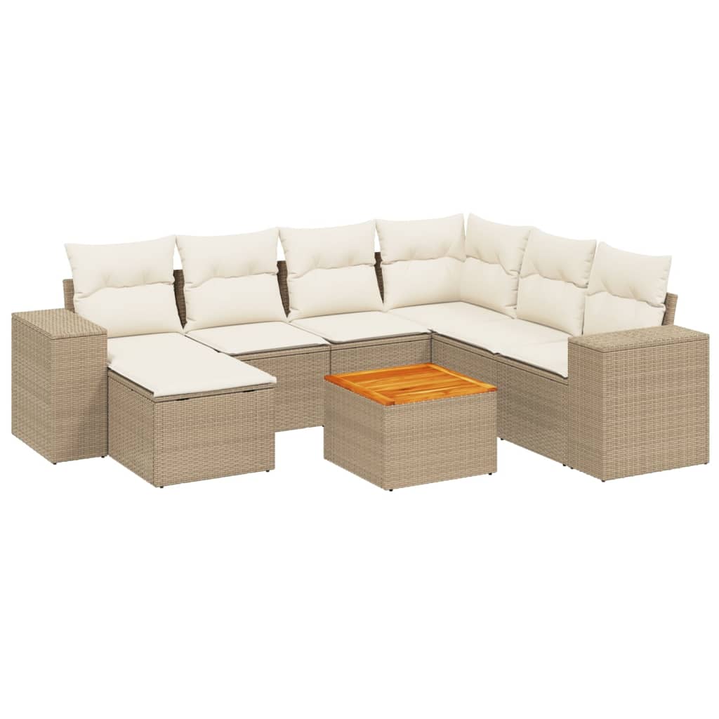 Set Divano da Giardino 8 pz con Cuscini Beige in Polyrattan 3225561