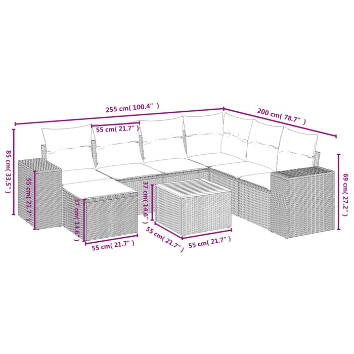 Set Divano da Giardino 8 pz con Cuscini Beige in Polyrattan 3225561