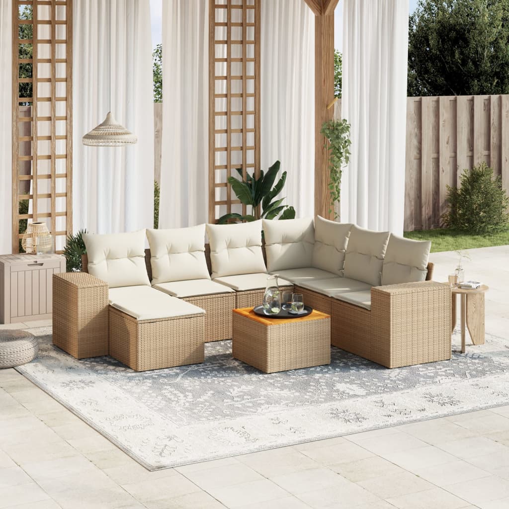 Set Divano da Giardino 8 pz con Cuscini Beige in Polyrattan 3225561