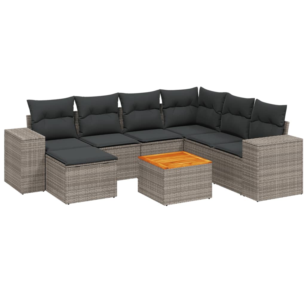 Set Divano da Giardino 8 pz con Cuscini Grigio in Polyrattan 3225563