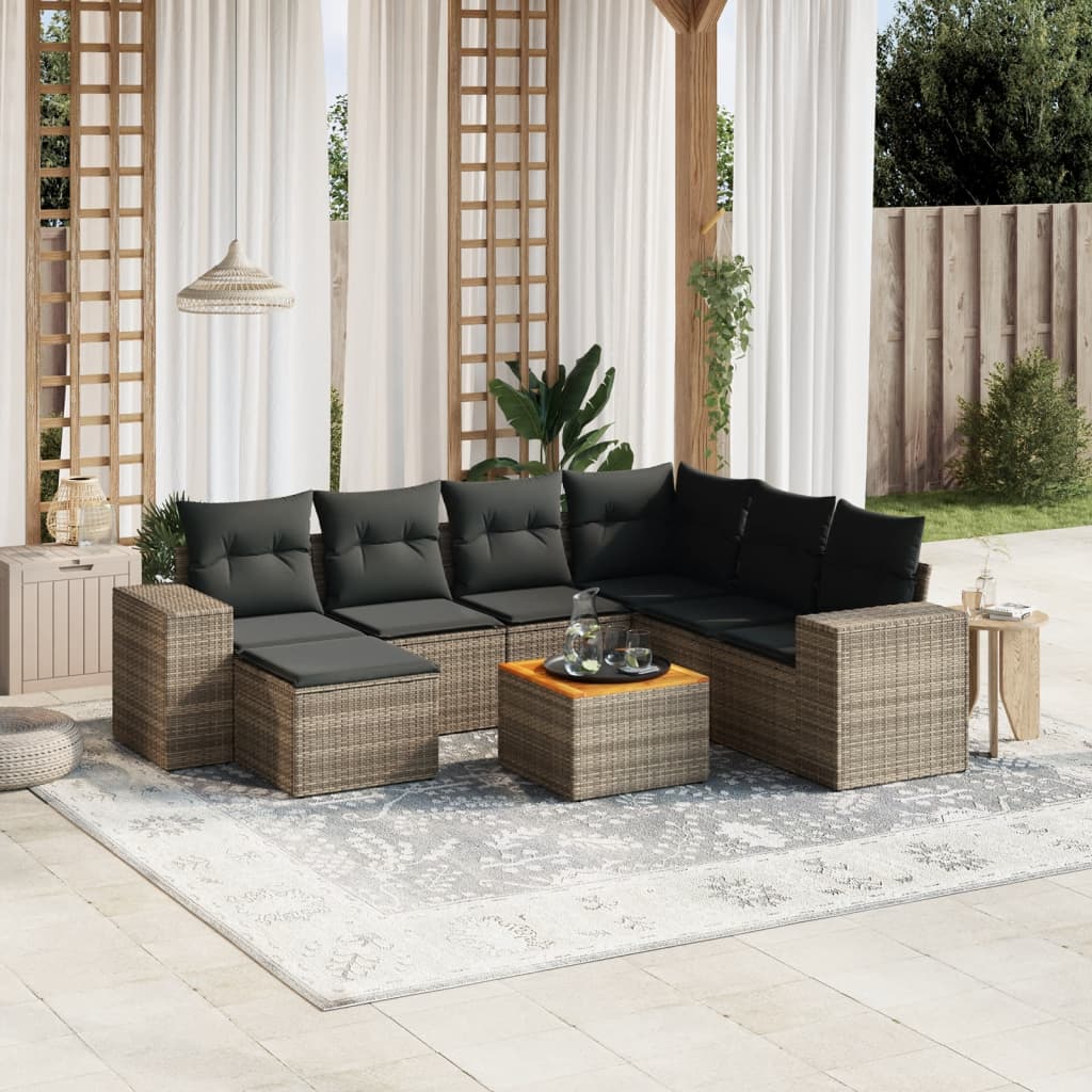 Set Divano da Giardino 8 pz con Cuscini Grigio in Polyrattancod mxl 113815