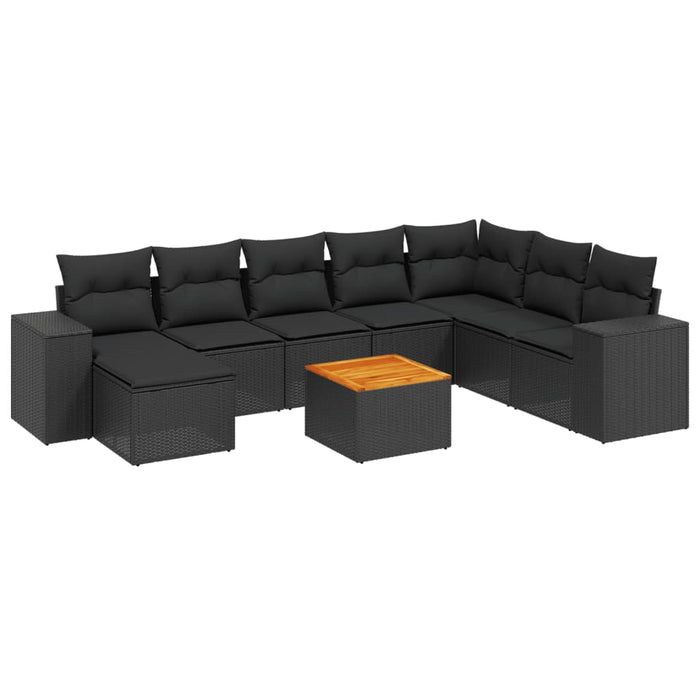 Set Divani da Giardino 9 pz con Cuscini Nero in Polyrattan 3225579