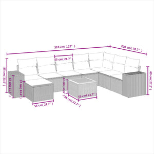 Set Divani da Giardino 9 pz con Cuscini Nero in Polyrattan 3225579