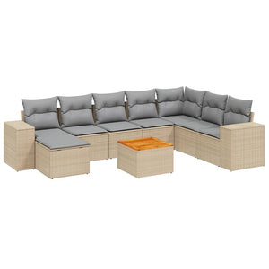 Set Divano da Giardino 9 pz con Cuscini Beige in Polyrattancod mxl 92740