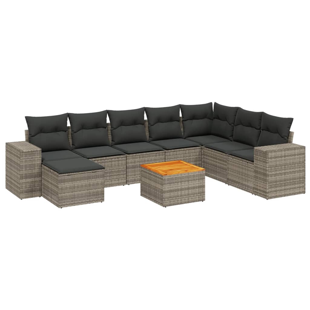 Set Divano da Giardino 9 pz con Cuscini Grigio in Polyrattan 3225584