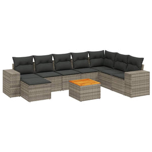 Set Divano da Giardino 9 pz con Cuscini Grigio in Polyrattan 3225584