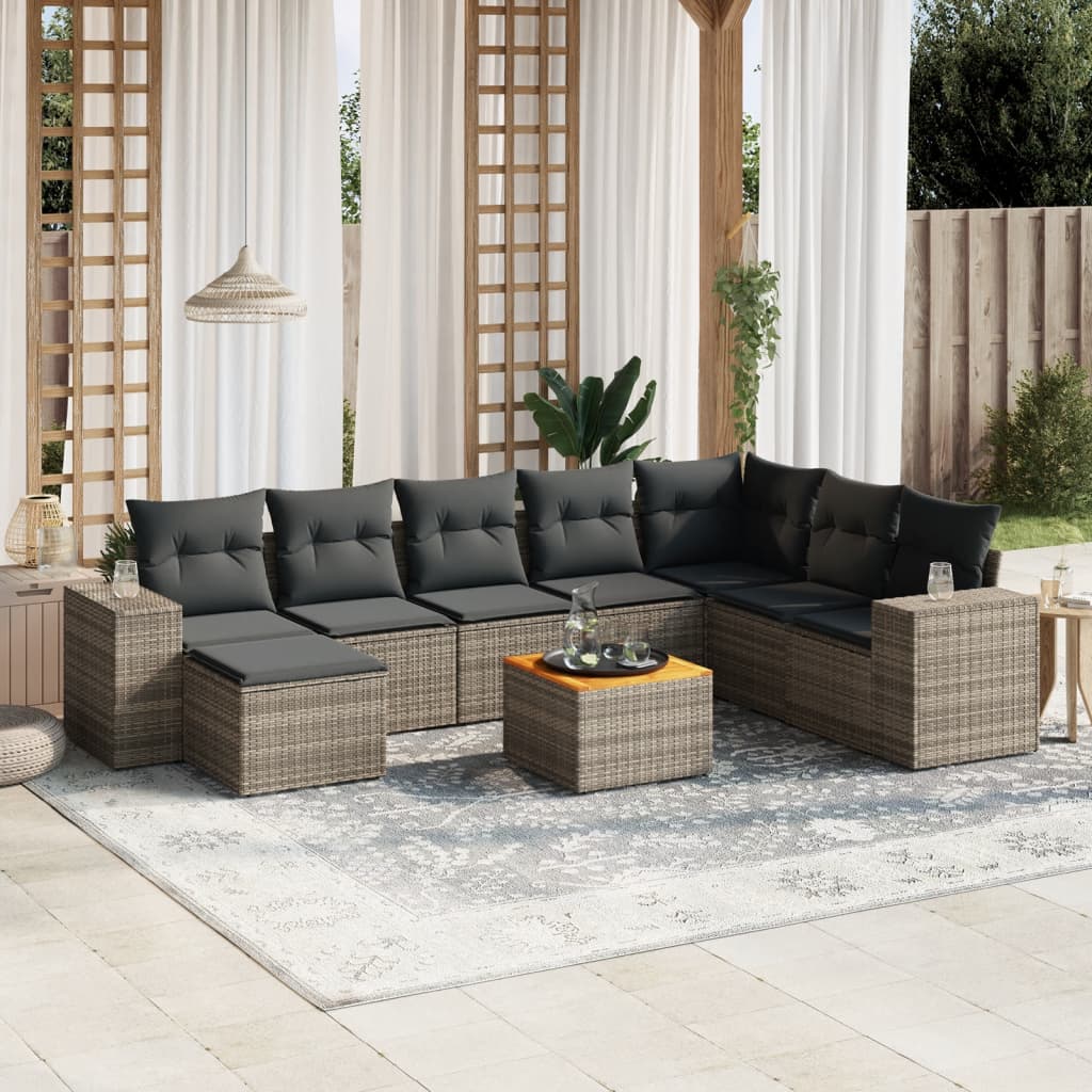 Set Divano da Giardino 9 pz con Cuscini Grigio in Polyrattan 3225584