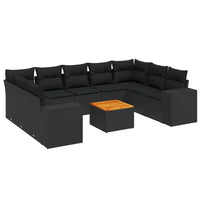 Set Divani da Giardino 10pz con Cuscini in Polyrattan Nero 3225586