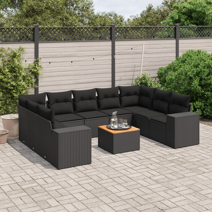 Set Divani da Giardino 10pz con Cuscini in Polyrattan Nero 3225586