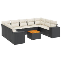 Set Divani da Giardino 10pz con Cuscini in Polyrattan Nero 3225587