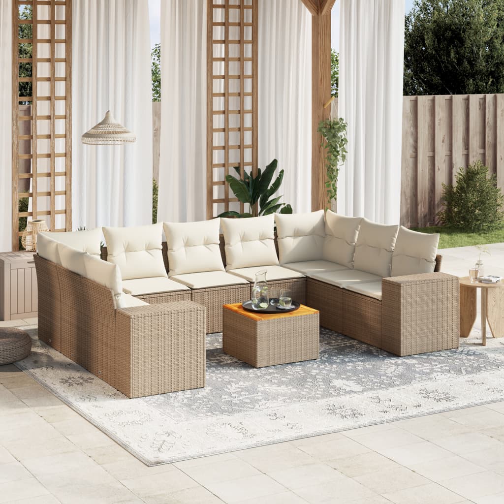 Set Divano da Giardino 10 pz con Cuscini Beige in Polyrattancod mxl 113816