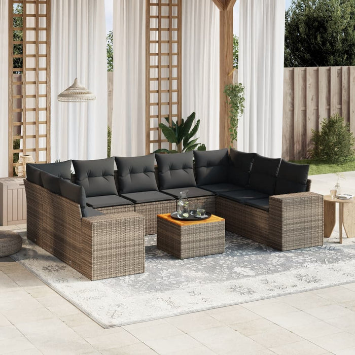 Set Divano da Giardino 10 pz con Cuscini Grigio in Polyrattan 3225591