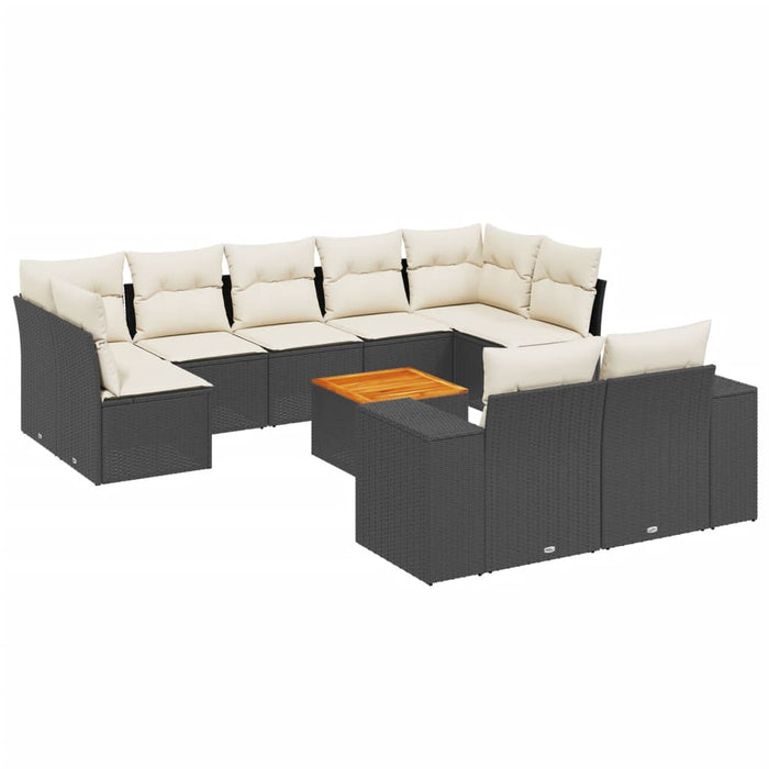 Set Divani da Giardino 10pz con Cuscini in Polyrattan Nero 3225594