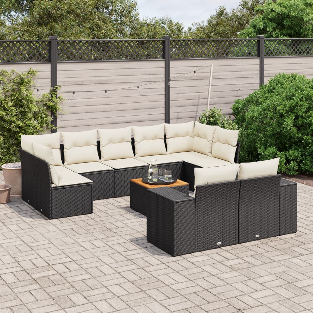 Set Divani da Giardino 10pz con Cuscini in Polyrattan Nero 3225594