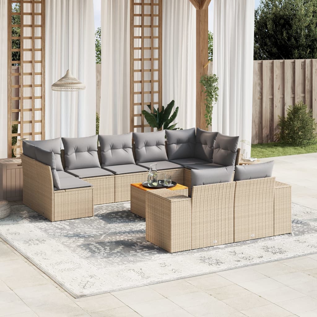 Set Divano da Giardino 10 pz con Cuscini Beige in Polyrattancod mxl 89801