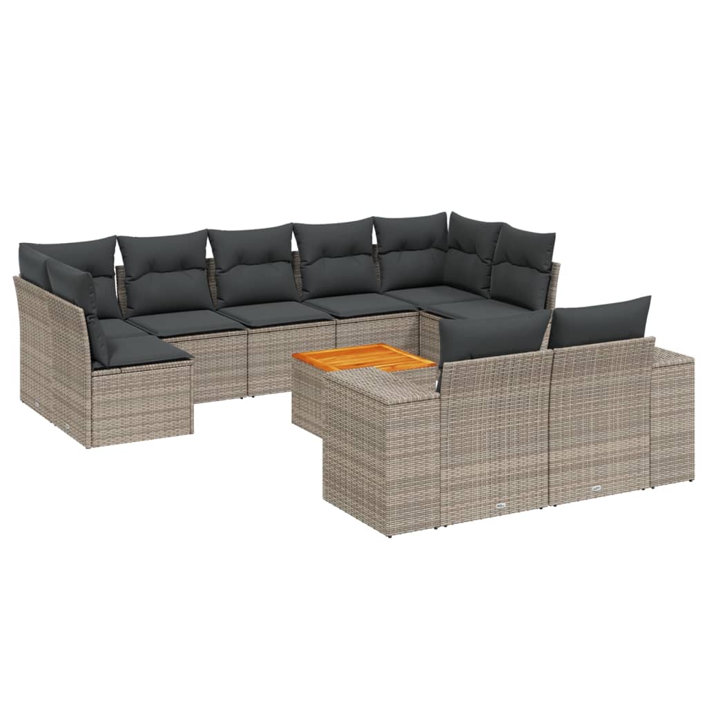 Set Divano da Giardino 10 pz con Cuscini Grigio in Polyrattan 3225598