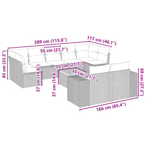 Set Divano da Giardino 10 pz con Cuscini Grigio in Polyrattan 3225598