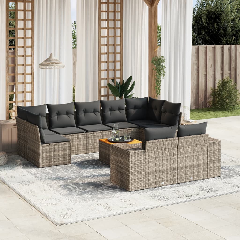 Set Divano da Giardino 10 pz con Cuscini Grigio in Polyrattan 3225598