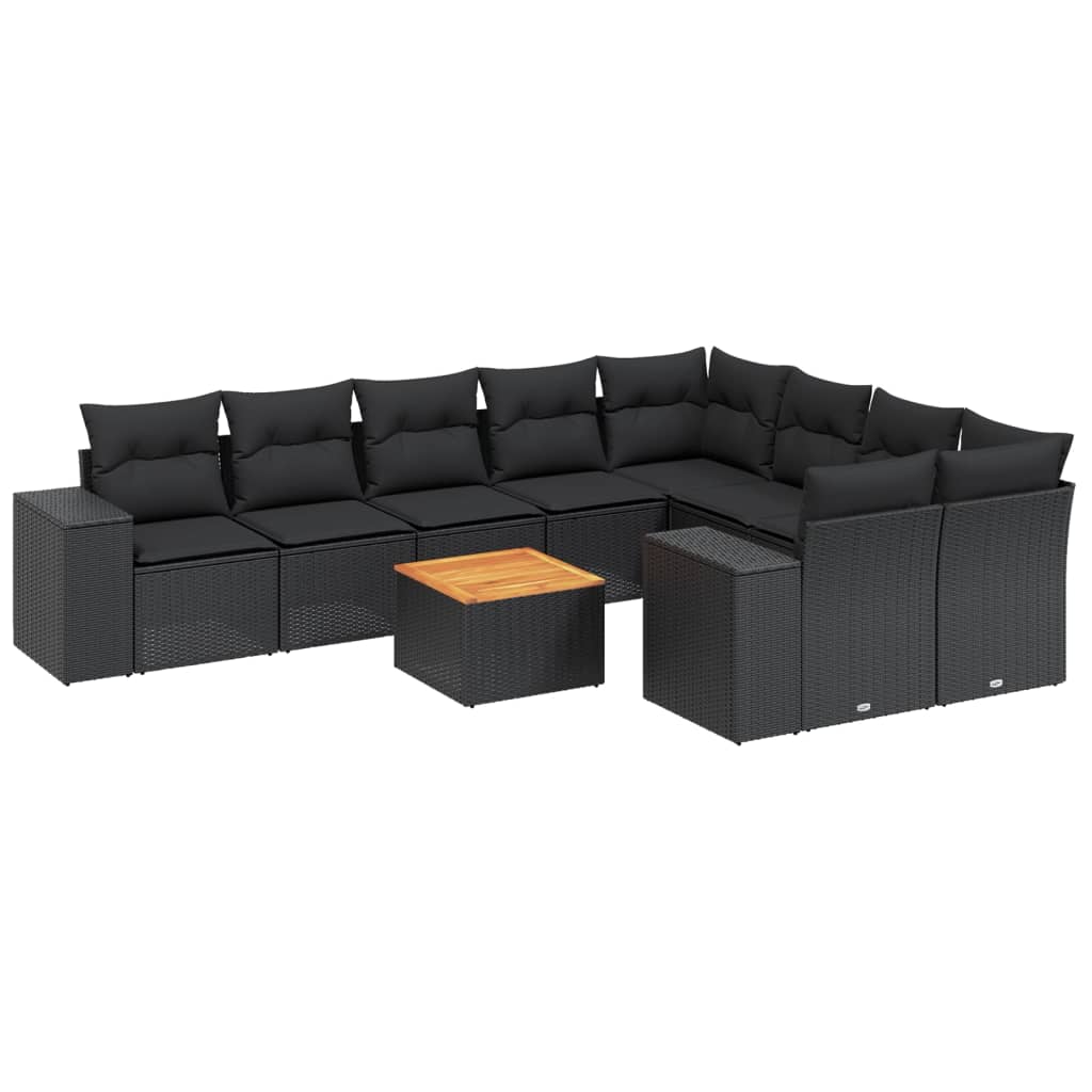 Set Divani da Giardino 10pz con Cuscini in Polyrattan Nero 3225600