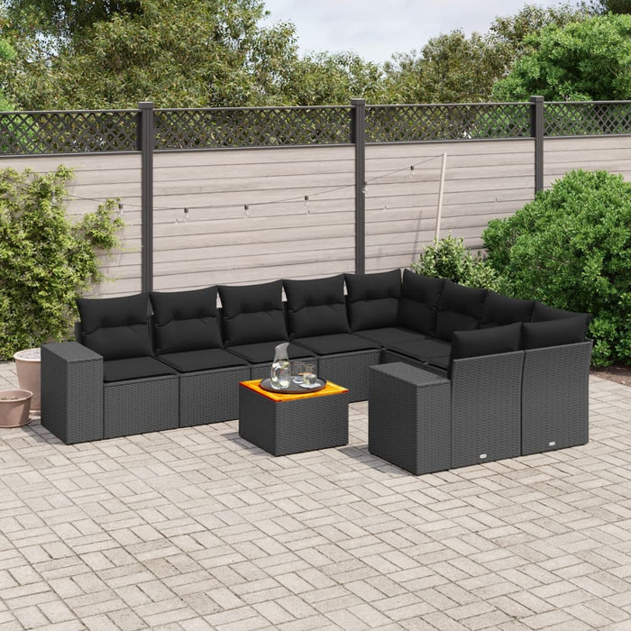 Set Divani da Giardino 10pz con Cuscini in Polyrattan Nero 3225600