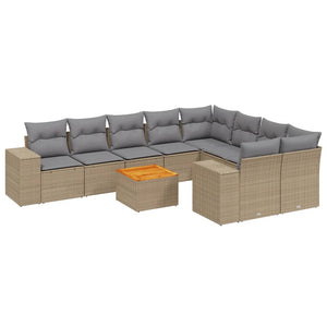 Set Divano da Giardino 10 pz con Cuscini Beige in Polyrattan 3225604