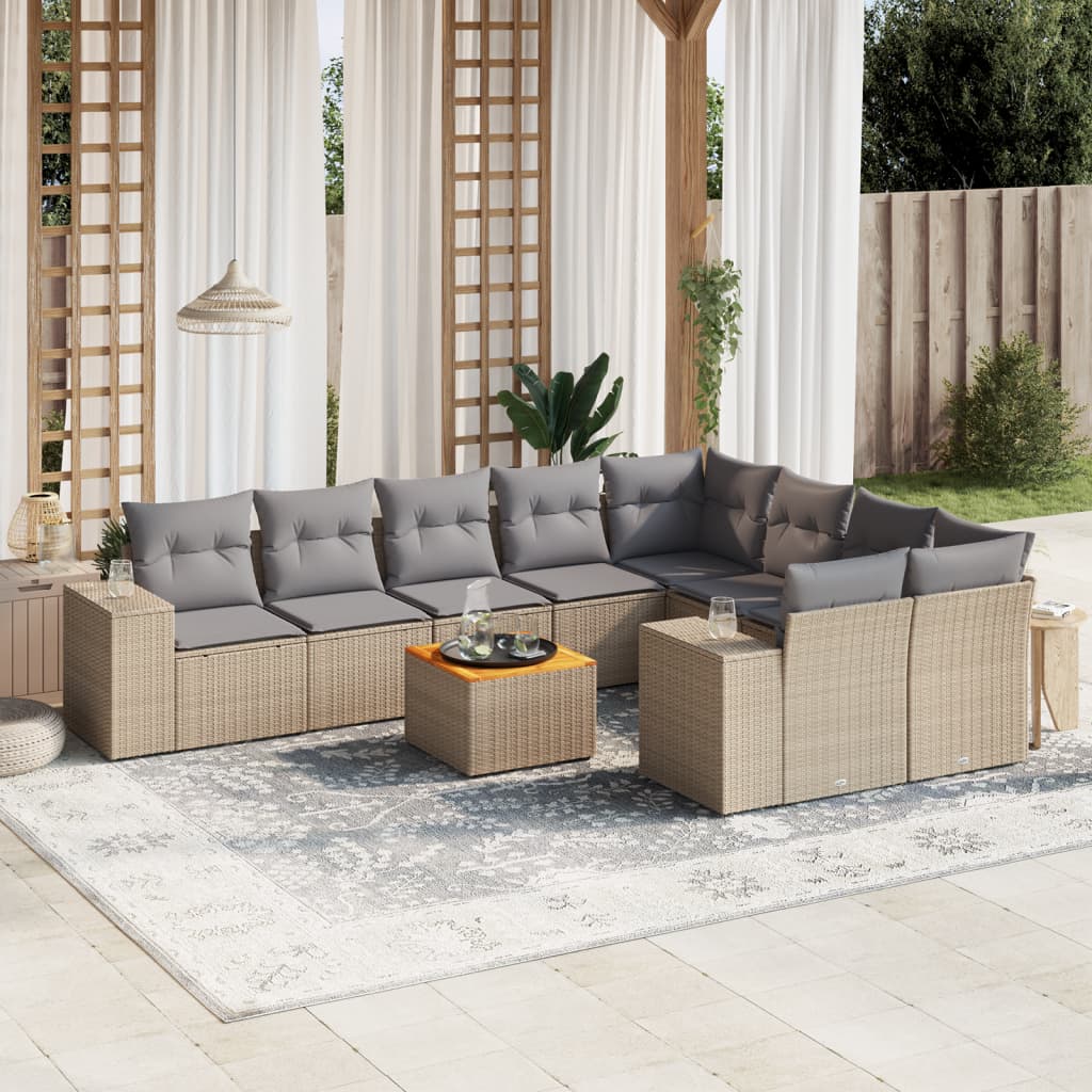 Set Divano da Giardino 10 pz con Cuscini Beige in Polyrattan 3225604