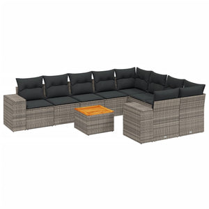 Set Divano da Giardino 10 pz con Cuscini Grigio in Polyrattan 3225605