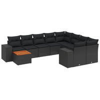 Set Divani da Giardino 10pz con Cuscini in Polyrattan Nero 3225607