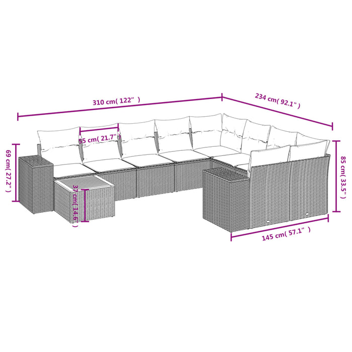 Set Divani da Giardino 10pz con Cuscini in Polyrattan Nero 3225607