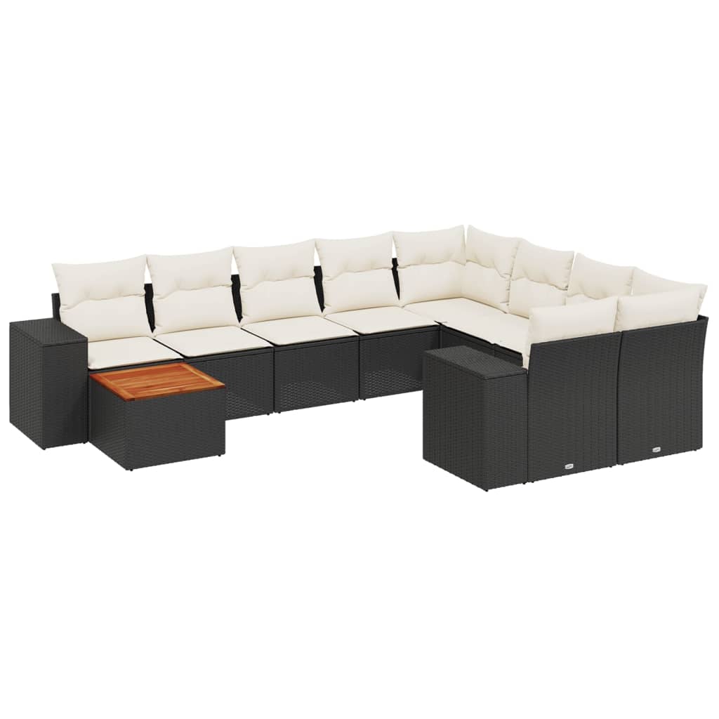 Set Divani da Giardino 10pz con Cuscini in Polyrattan Nero 3225608